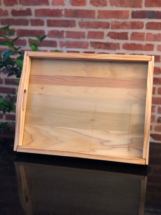Glass Top Wood Tray