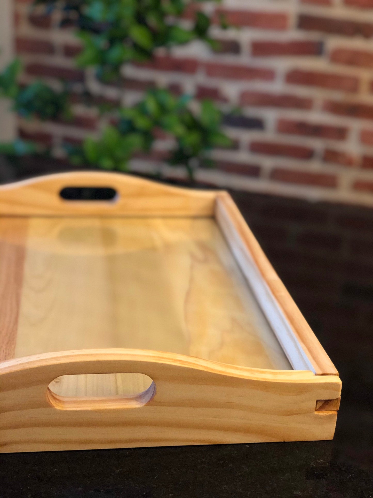 Glass Top Wood Tray