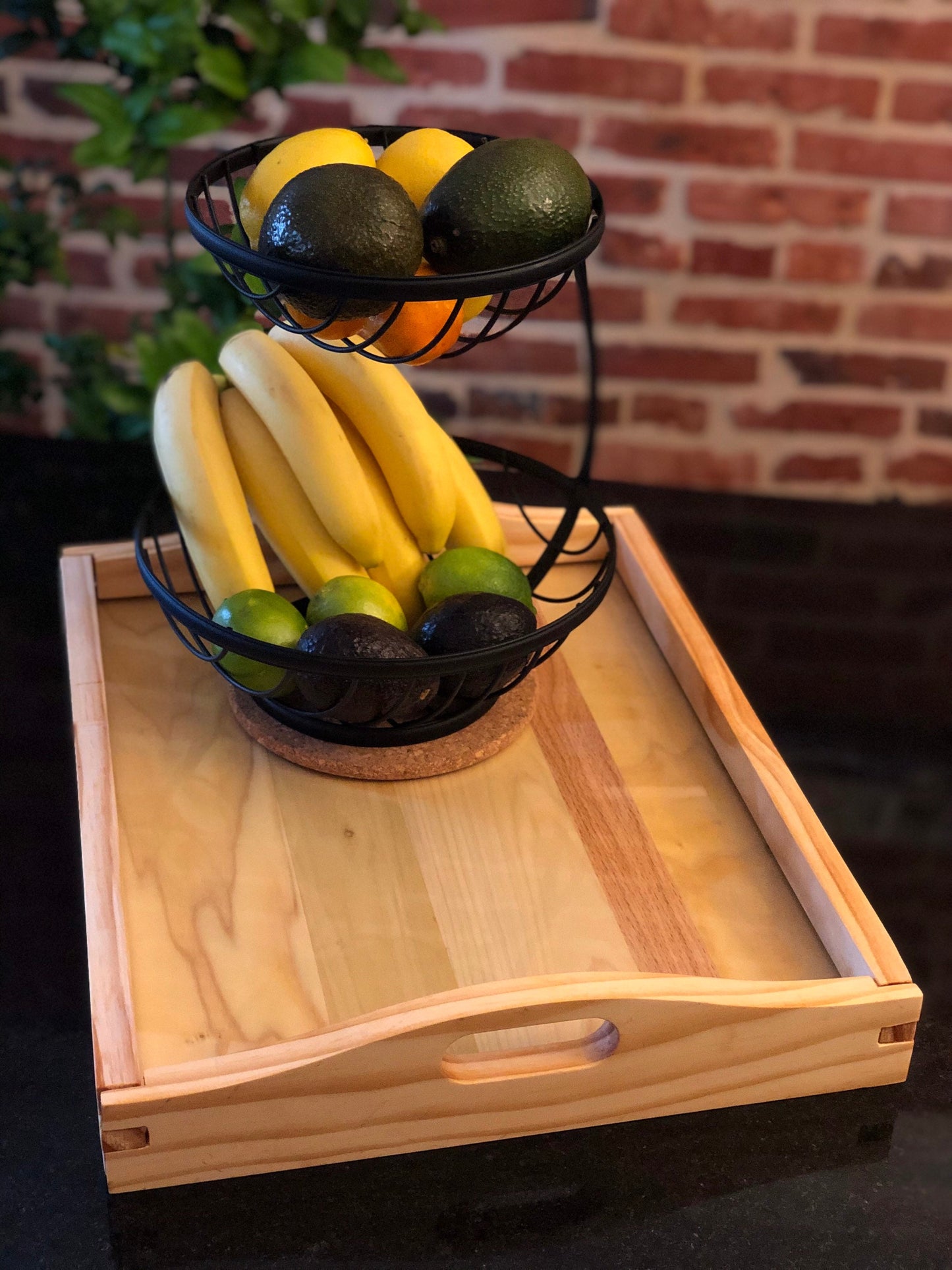 Glass Top Wood Tray