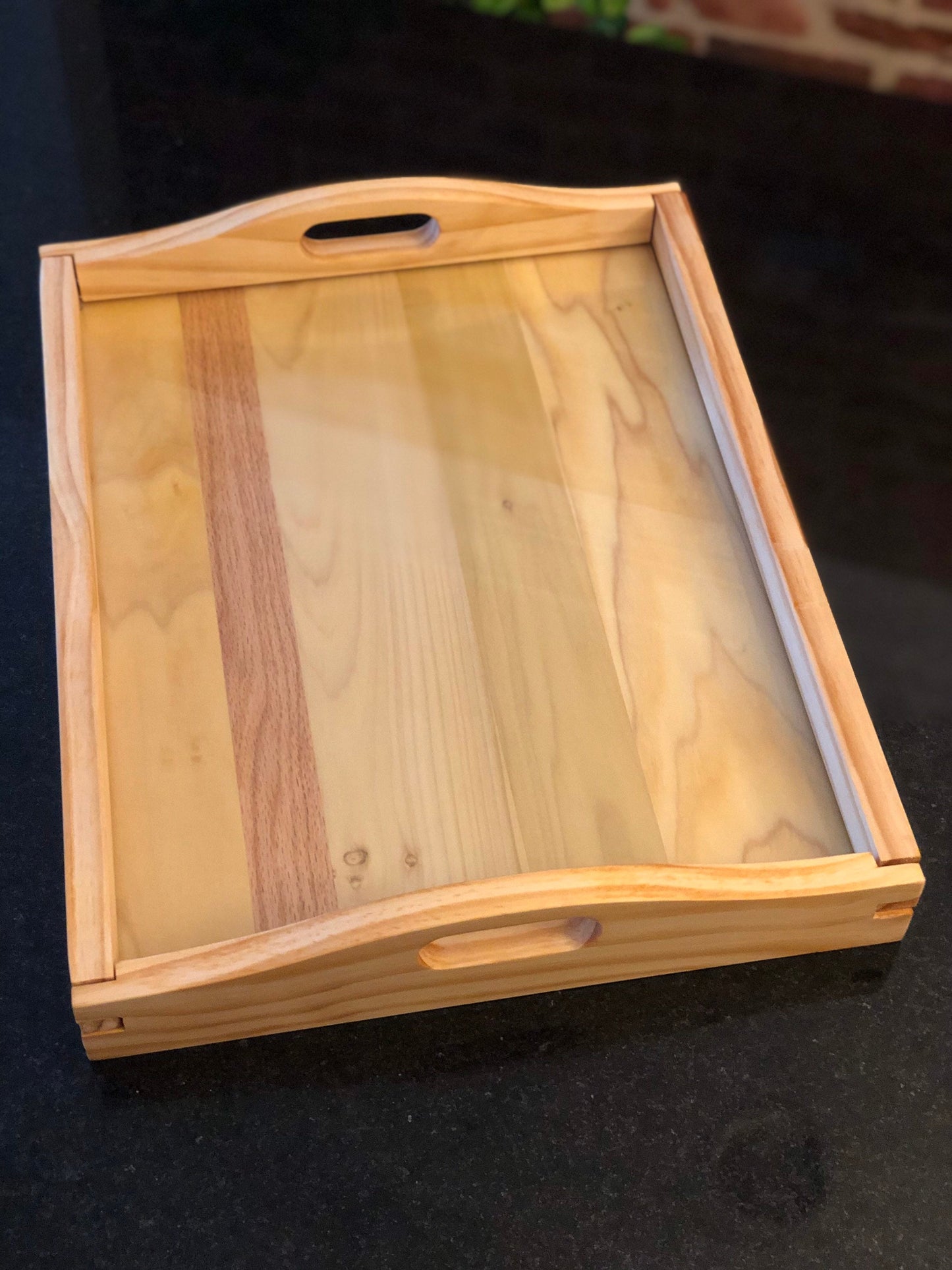 Glass Top Wood Tray