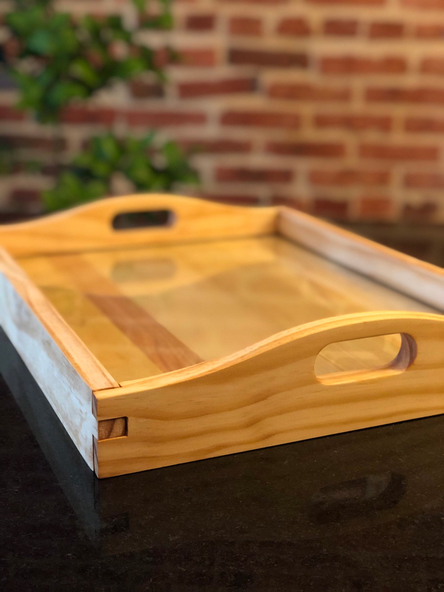 Glass Top Wood Tray